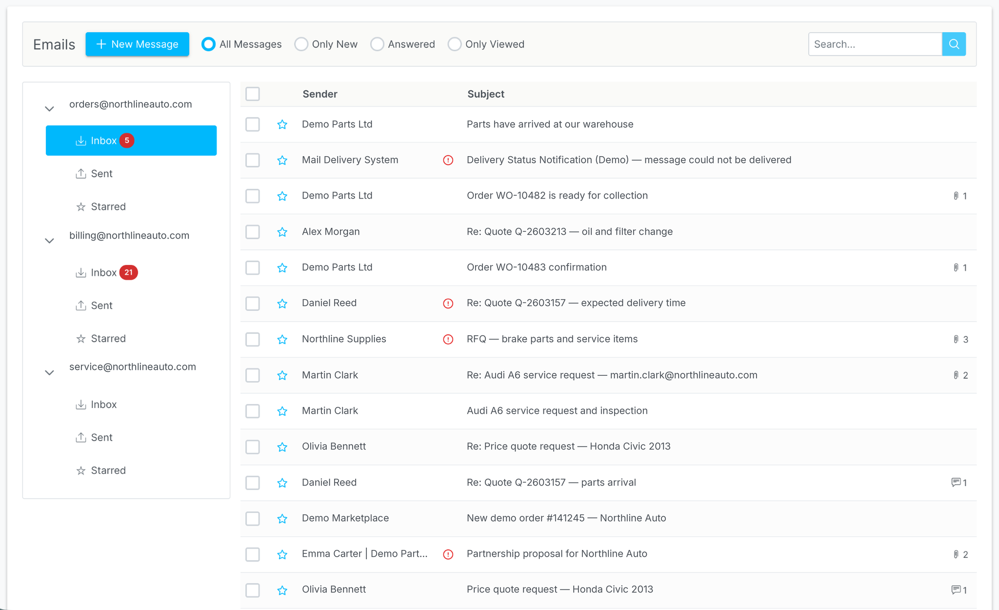 Screenshot: Built-in email